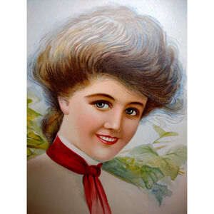 Victorian Art Print Lovely Women Close Up Leaves Gray Litho Co. NY 1906 Vintage